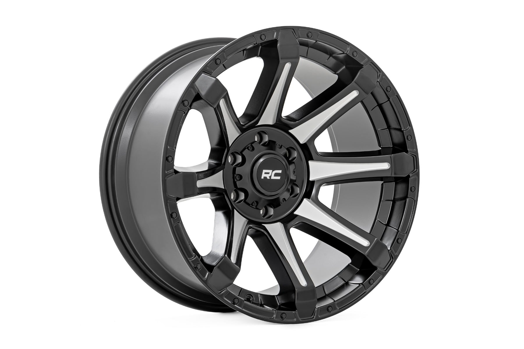 Rough Country 81 Series Wheel | One-Piece | Semi Gloss Black w/machined spokes | 20x9 | 8x180 | 0mm - Image 3