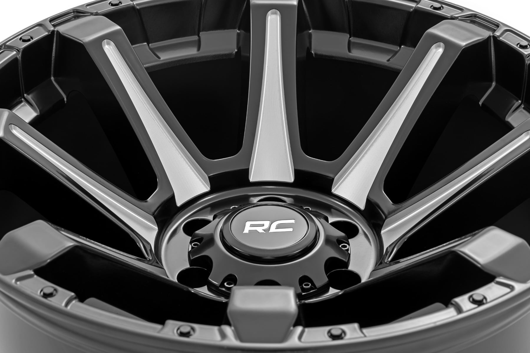 Rough Country 81 Series Wheel | One-Piece | Semi Gloss Black w/machined spokes | 20x10 | 6x5.5 | -19 - Image 6