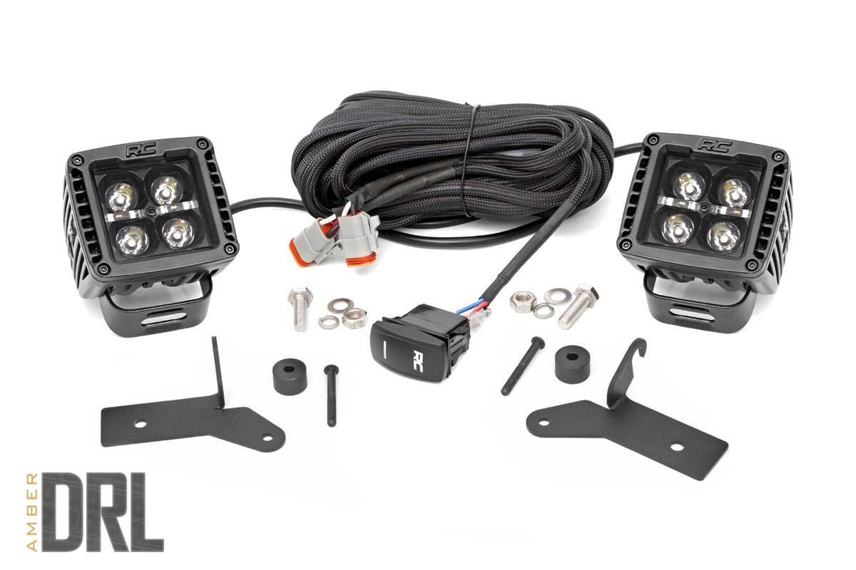 LED Light Kit | Hinge Mount | 2" Black Pair | Amber DRL | Jeep Gladiator JT/Wrangler JL (18-26)