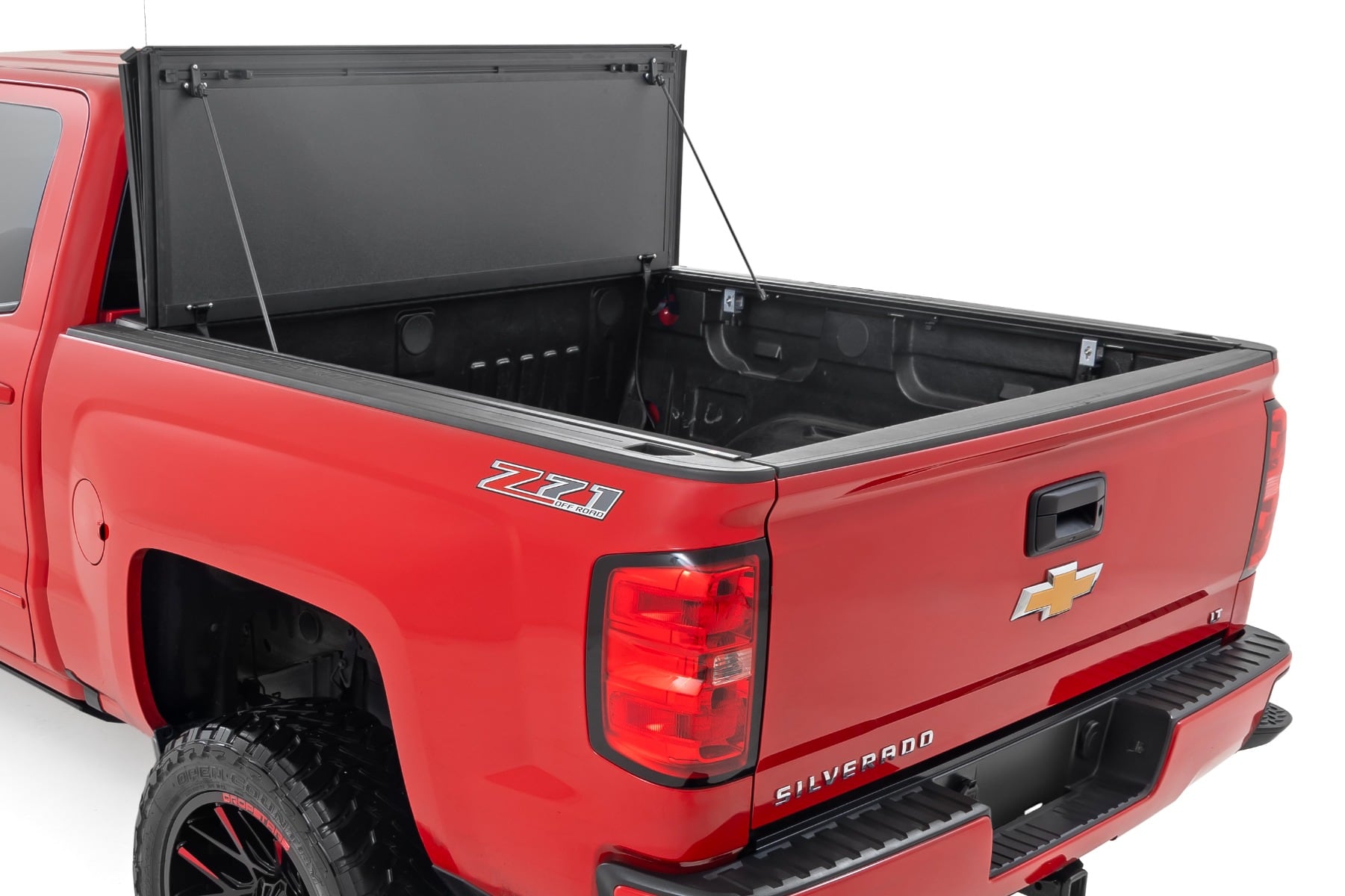Hard Tri-Fold Flip Up Bed Cover | 6'7" Bed | Rail Cap | Chevy/GMC 1500/2500HD/3500HD (14-19) - Image 2