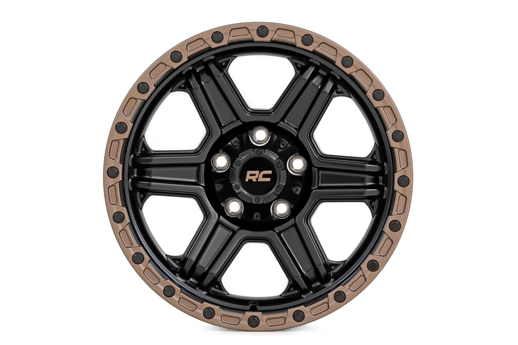 Rough Country 79 Series Wheel | One-Piece | Semi Gloss Black w/Bronze Ring | 15x8 | 5x5.5 | -19mm - Image 2