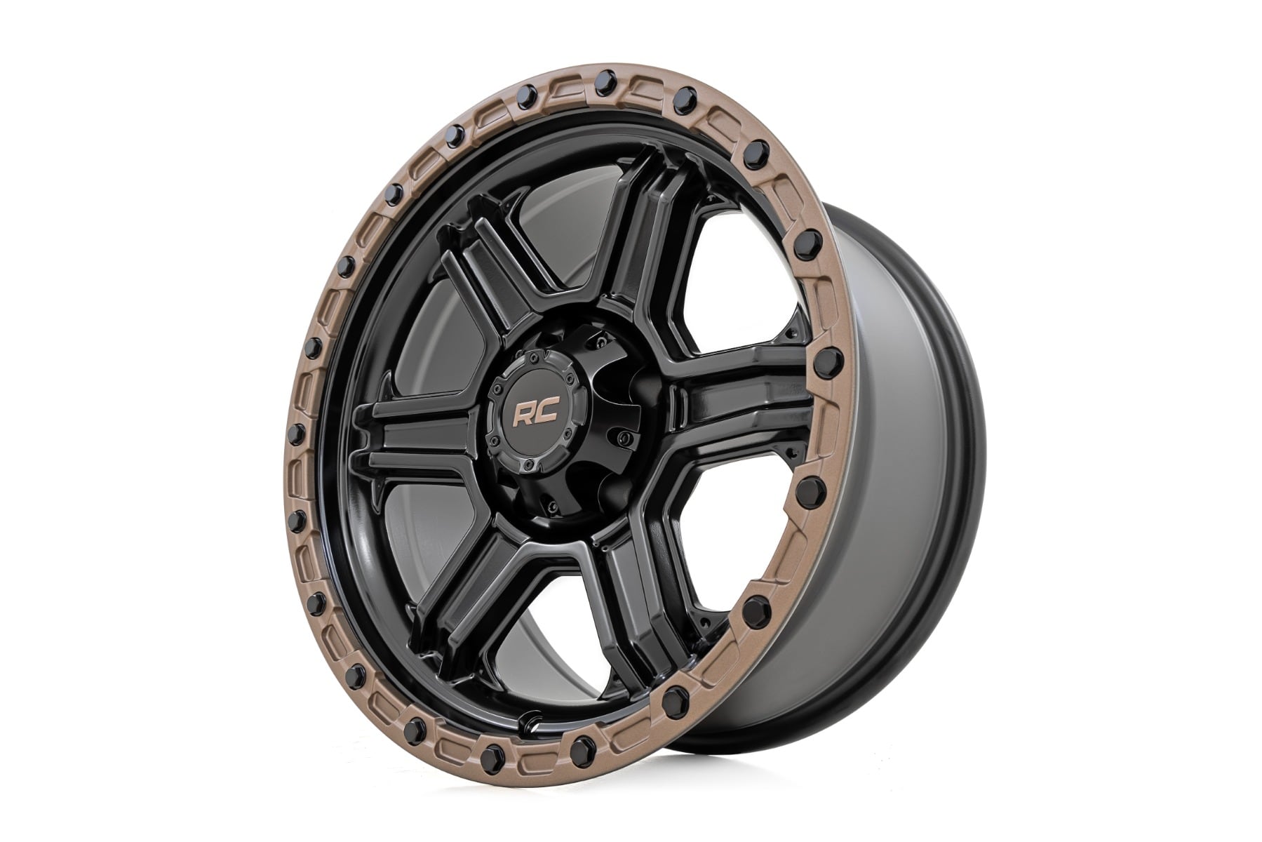 Rough Country 79 Series Wheel | One-Piece | Semi Gloss Black w/Bronze Ring | 18x9 | 5x5 | -12mm - Image 3