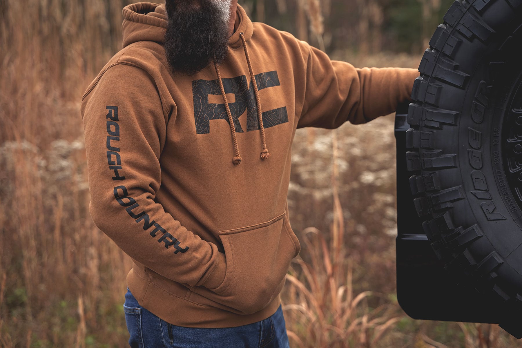 Rough Country Hoodie | RC Topographical Sleeve | Saddle | LG - Image 2